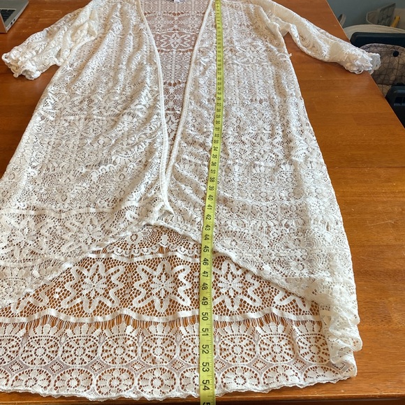In Bloom by Jonquil Womens Size M/L White Lace Open Front Kimono Cover Up Robe - Picture 13 of 13